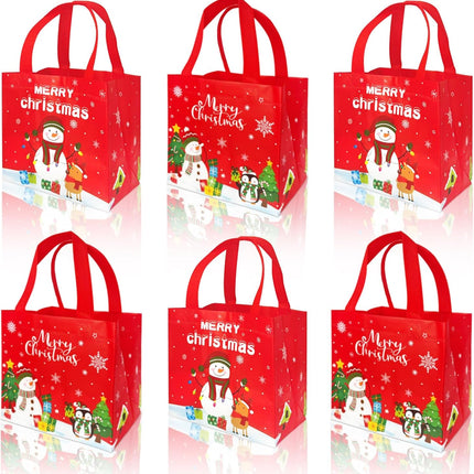 6PCS Large Christmas Gift Bags – Reusable Snowman Tote Bags for Party Favors