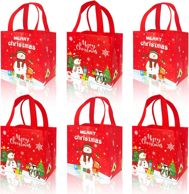 6PCS Large Christmas Gift Bags – Reusable Snowman Tote Bags for Party Favors