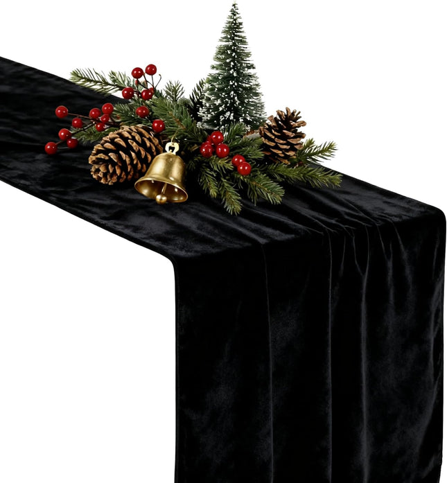 Black Velvet Table Runner 36" – Luxury Christmas & Thanksgiving Decor