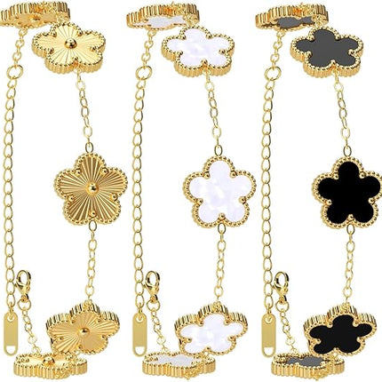 18K Gold Plated Clover Bracelet Set – Flower, Leaf & Lucky Clover Bracelets for Women