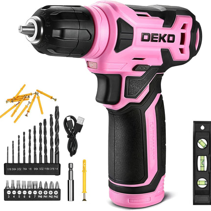 8V Cordless Drill Set – 3/8” Keyless Chuck with 42 Accessories, Pink