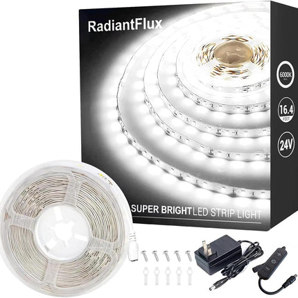 16.4ft White LED Strip Lights 300 LEDs Dimmable Remote Control Cuttable LED Tape