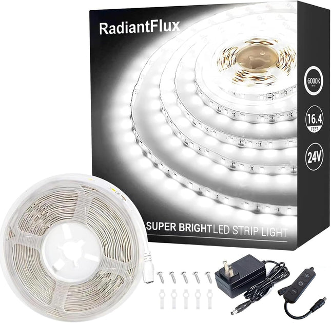 16.4ft White LED Strip Lights 300 LEDs Dimmable Remote Control Cuttable LED Tape