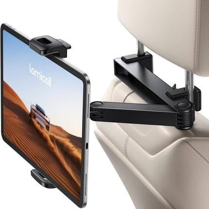 Car Headrest Tablet Holder – Lockable, 3-in-1 Extension Arm for 4.7-13” Tablets