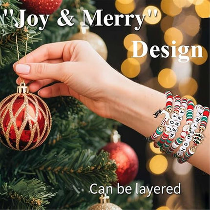 6PCS Christmas Bracelets for Women – Candy-Style Red, White & Green Set