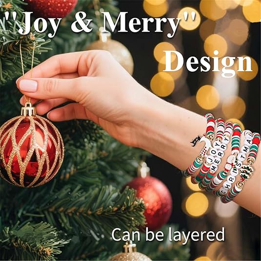 6PCS Christmas Bracelets for Women – Candy-Style Red, White & Green Set