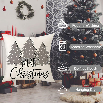 Christmas Pillow Covers 18x18 Set of 4 – Snowman, Deer, Tree, and Winter Holiday Decorations