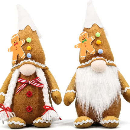 Christmas Gingerbread Gnome Couple – Plush Elf Tomte Doll Ornament Set