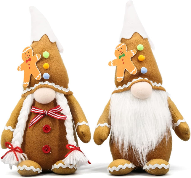 Christmas Gingerbread Gnome Couple – Plush Elf Tomte Doll Ornament Set