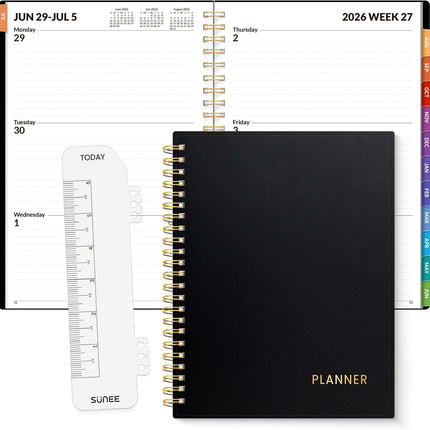 Weekly Monthly Academic Planner 2026-2027 6.4x8.3 Spiral Bound Black Organizer