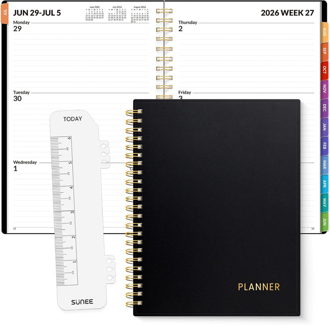 Weekly Monthly Academic Planner 2026-2027 6.4x8.3 Spiral Bound Black Organizer