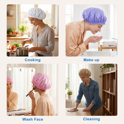 4PCS Terry Lined Shower Caps for Women, Waterproof Double Layer, Reusable Bath Caps