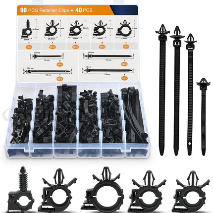 130PCS Car Wire Loom Routing Clips, 9 Sizes Wiring Harness Clips for Honda GM Mazda