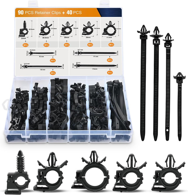 130PCS Car Wire Loom Routing Clips, 9 Sizes Wiring Harness Clips for Honda GM Mazda