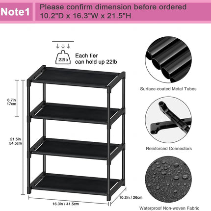 4-Tier Extra Small Shoe Rack – 16.3" Narrow Stackable Closet Organizer