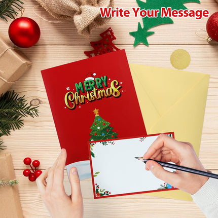 3D Pop-Up Christmas Card – Handmade 6"x8" Tree & Gifts with Envelope for Holidays