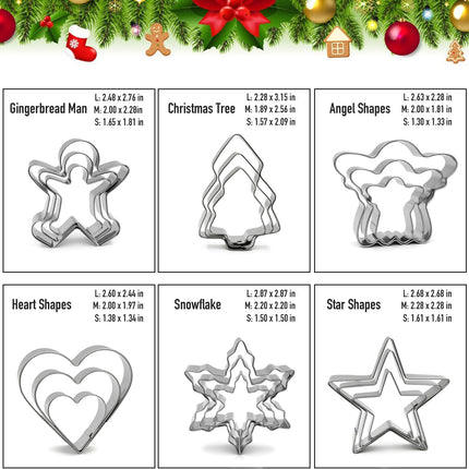 18-Piece Christmas Cookie Cutter Set – 6 Shapes Stainless Steel Baking Molds