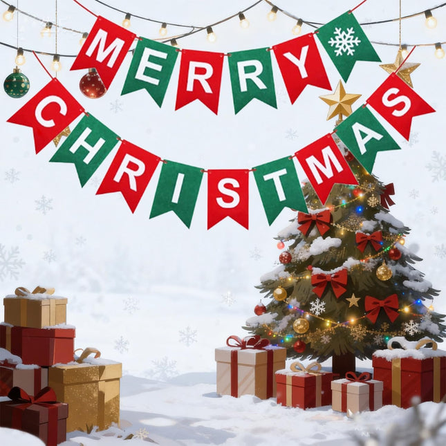 Merry Christmas Banner DIY Kit | Felt & Burlap Garland for Holiday Decor