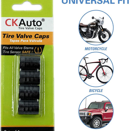 Tire Valve Stem Caps – 4pcs Black Anodized Aluminum, Corrosion Resistant for Cars & Bikes