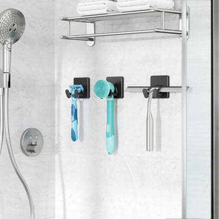 4 Pack Adhesive Shower Hooks Stainless Steel Razor Towel Holder Black