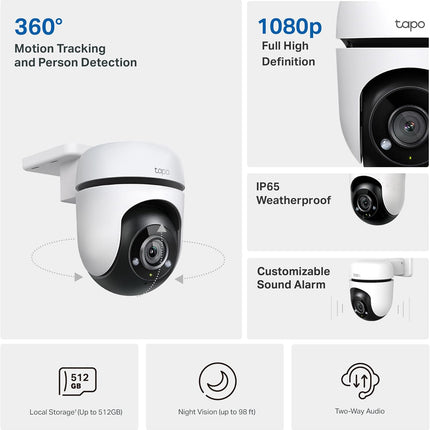 1080P Outdoor WiFi Camera – Pan/Tilt, Night Vision, Alexa & Google Compatible