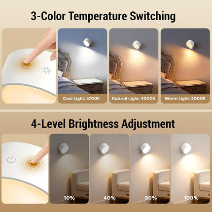 2PCS Battery Operated Wall Sconces 160H 3 Colors 4 Brightness Remote 360° Rotate