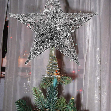 8" Glitter Star Tree Topper – Silver Christmas Treetop for Holiday Décor