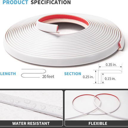 White Vinyl Corner Trim – 20ft, Self-Adhesive for Tile & Wall Edges