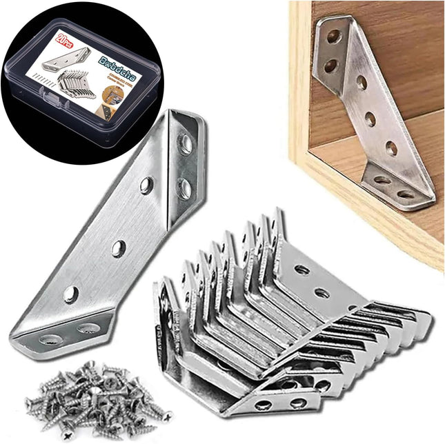 20PCS Stainless Steel L Brackets – Corner Connectors for Furniture & Wood Projects