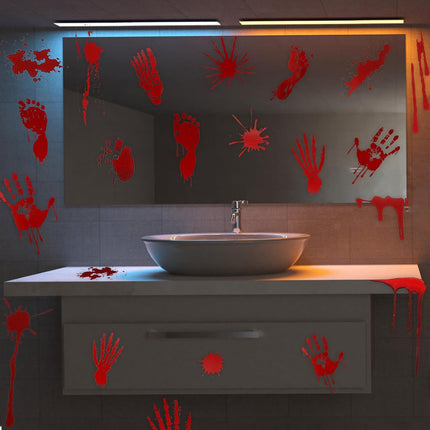 12-Sheet Halloween Bloody Hand & Footprint Window Stickers, Spooky Party Decals