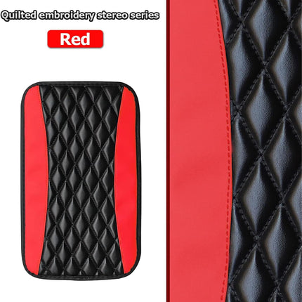 Red Car Center Console Pad, Water-Resistant Leather Armrest Cover, Universal Fit
