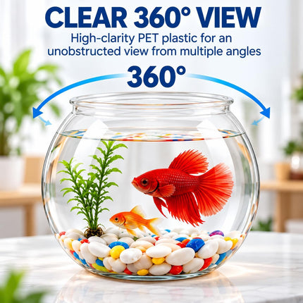 0.5 Gallon Clear Plastic Fish Bowl, Round PET Desktop Aquarium for Plants and Décor