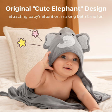 Cute Elephant Hooded Baby Towel Set – 2 Towels & 6 Washcloths, Soft & Cozy