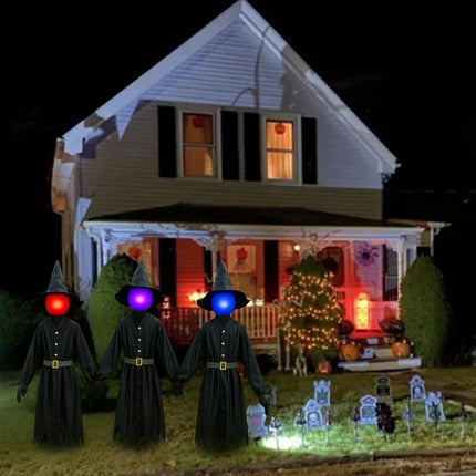 3-Piece 5FT Light-Up Halloween Witches with Stakes, Glowing Yard & Garden Decor