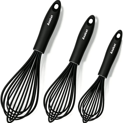 Black Silicone Balloon Whisk Heat Resistant Egg Milk Beater Non Stick Kitchen