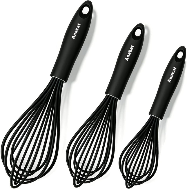 Black Silicone Balloon Whisk Heat Resistant Egg Milk Beater Non Stick Kitchen