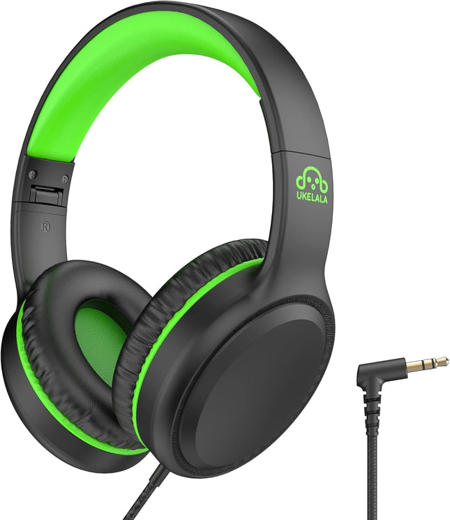 Green Wired On Ear Headphones for Kids School Travel Laptop Tablet Lightweight