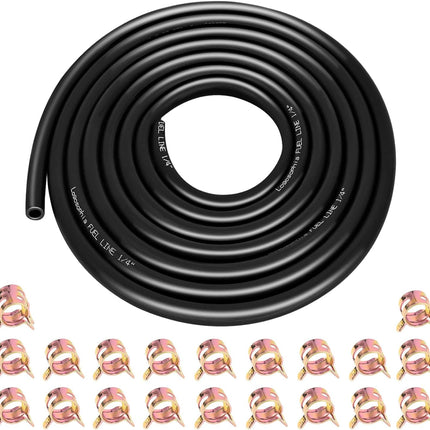 10FT 1/4" ID Fuel Line Hose with 20 Clamps, Flexible Rubber Hose for Small Engines