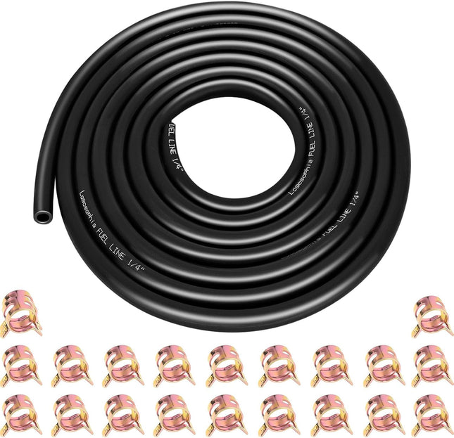 10FT 1/4" ID Fuel Line Hose with 20 Clamps, Flexible Rubber Hose for Small Engines