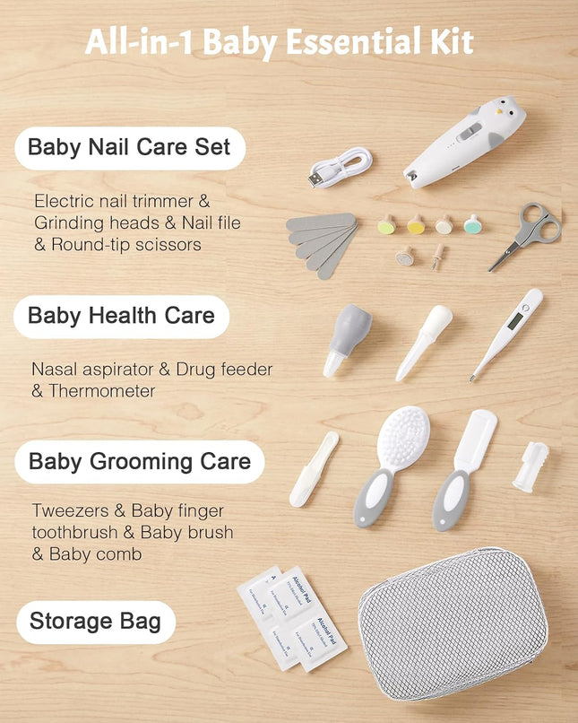 26-in-1 Baby Healthcare & Grooming Kit, Electric Nail Trimmer, Rechargeable Newborn Set