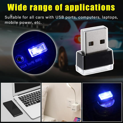 4 PCS USB LED Car Interior Atmosphere Lights – Blue Ambient Lighting for Most Cars
