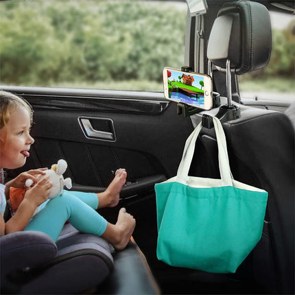 2 Pack Car Headrest Hooks – 2 in 1 with Phone Holder, Purse, Toy & Bottle Organizer