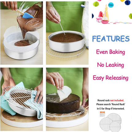 6 Inch Cake Pan Set of 3 Stainless Steel Round Baking Pans Dishwasher Safe