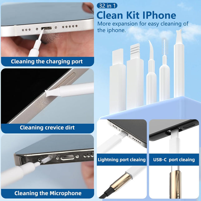32-in-1 Cell Phone Cleaning Kit, Charging Port Cleaner, Stylus, SIM Tool, Brush