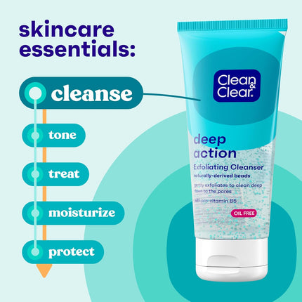 Oil-Free Deep Action Exfoliating Facial Cleanser 7oz, Pro-Vitamin B5 Daily Face Wash