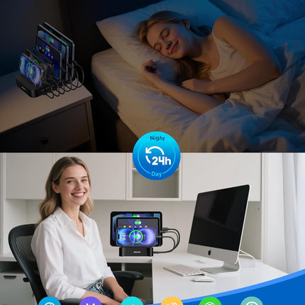 6-Port USB Charging Station – Multi-Device Organizer for iPhone, iPad, Android