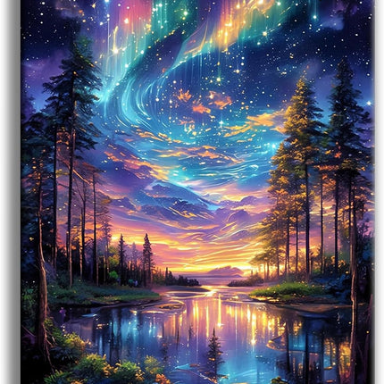 Diamond Art Kit for Adults, 12x16in Starry Sky 5D Aurora Landscape Diamond Painting
