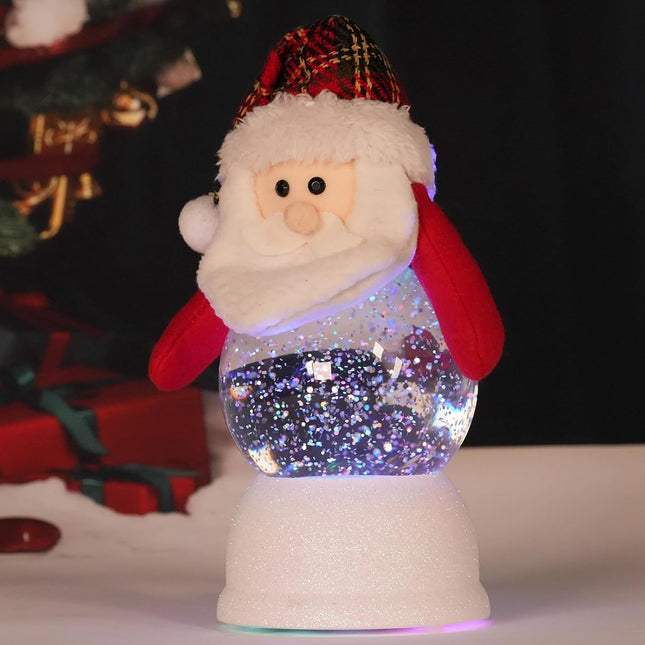 Christmas Santa Claus Figurine, Lighted Musical Snow Globe Lantern with Timer for Table