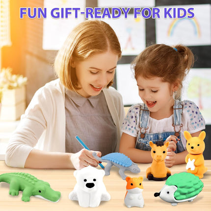 34Pcs Animal Erasers Bulk – Cute 3D Puzzle Erasers for Kids, Party Favors & Gifts