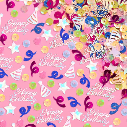 Happy Birthday Confetti Rainbow – Iridescent Foil & Pastel Table Scatter
